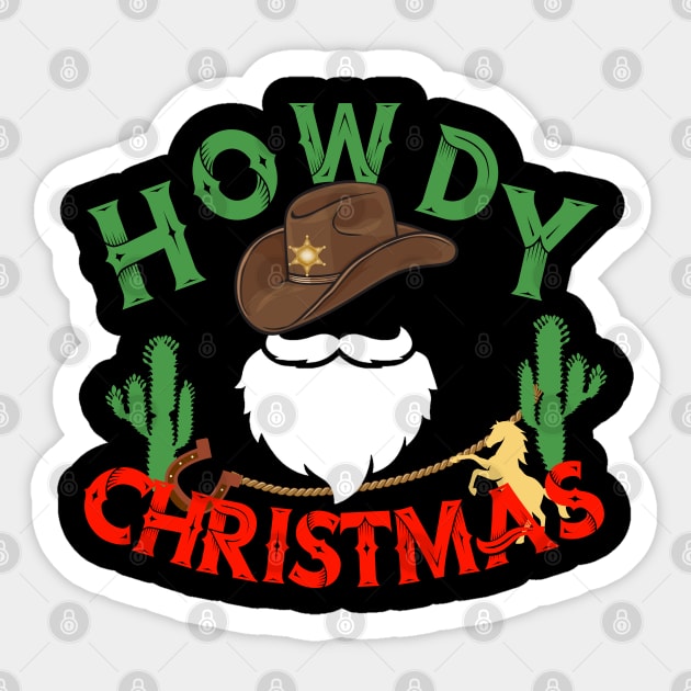 Howdy Christmas-Retro Western Santa Christmas 2023 Sticker by ARTSYVIBES111